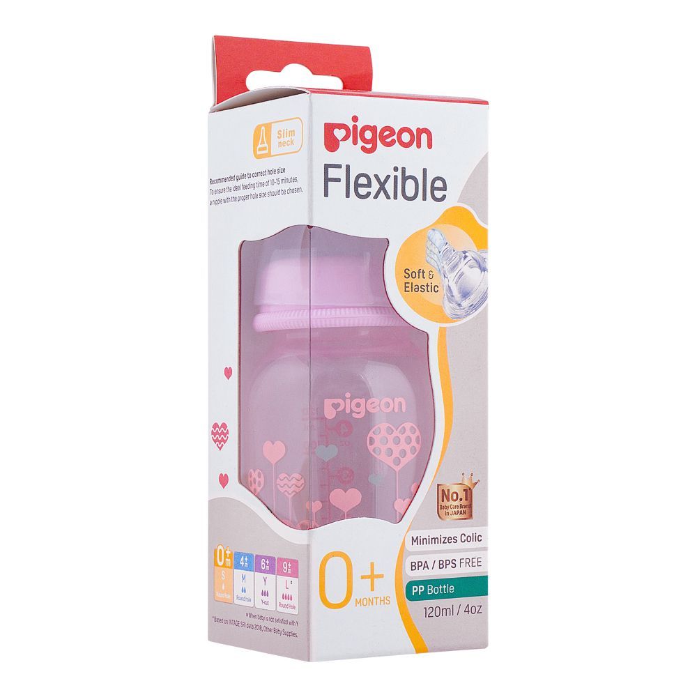 Pigeon Flexible Clear Soft & Elastic PP Feeding Bottle, Pink, 120ml