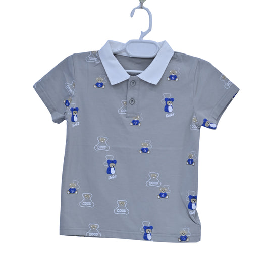 Grey Teddy Print Polo