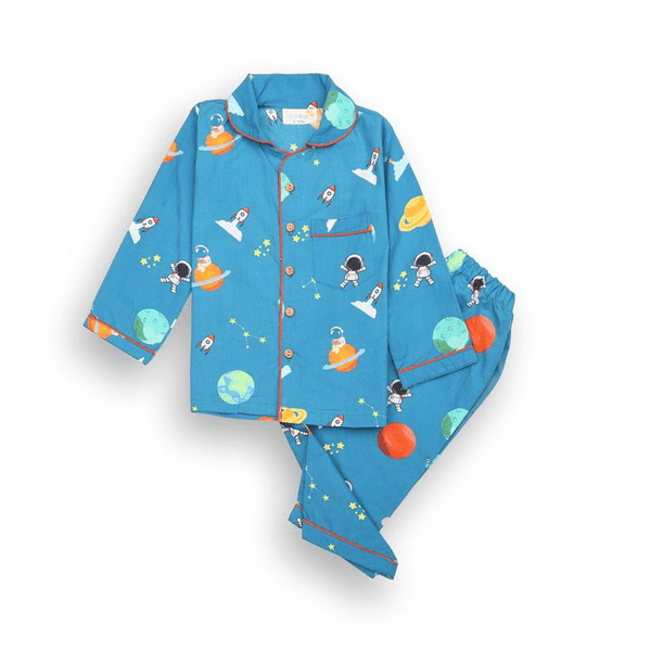 100% Cotton Cosmic Cuddles Kids Collar Night Suit Set