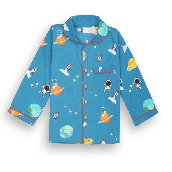 100% Cotton Cosmic Cuddles Kids Collar Night Suit Set
