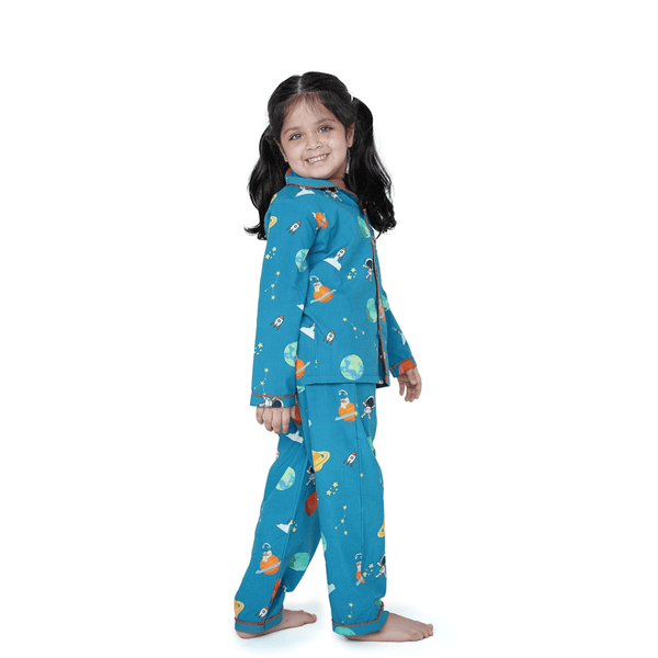 100% Cotton Cosmic Cuddles Kids Collar Night Suit Set