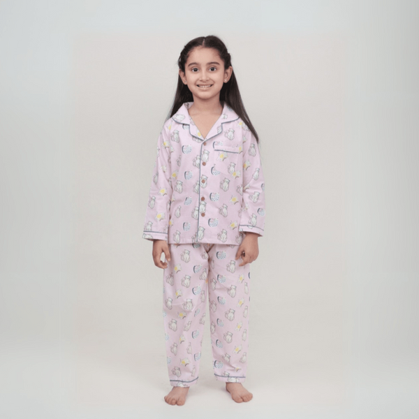 100% Cotton Rainbow Riders Kids Collar Night Suit Set