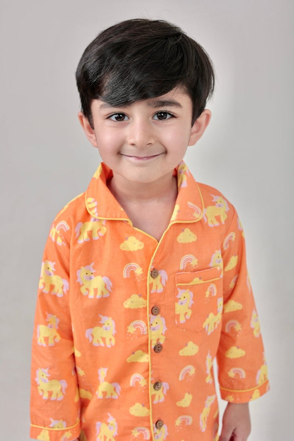 100% Cotton Rainbow Riders Kids Collar Night Suit Set
