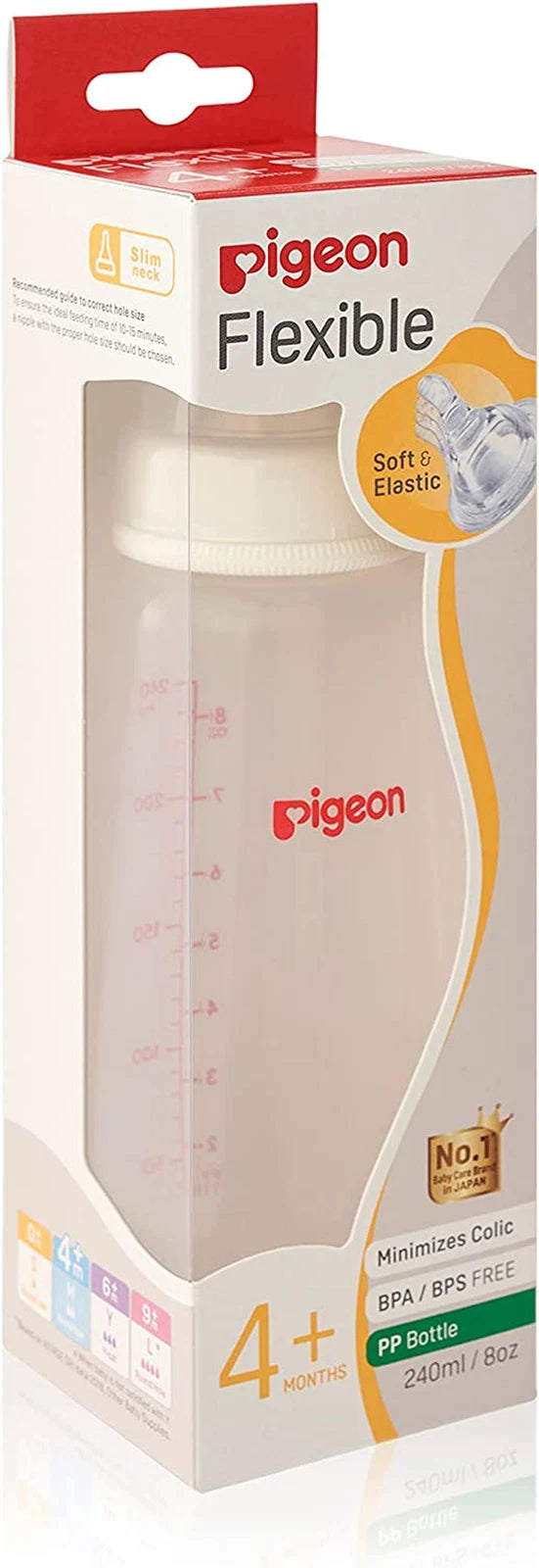 Pigeon Flexible Slim Neck Baby Bottle for 4+ M, 240ML Main image