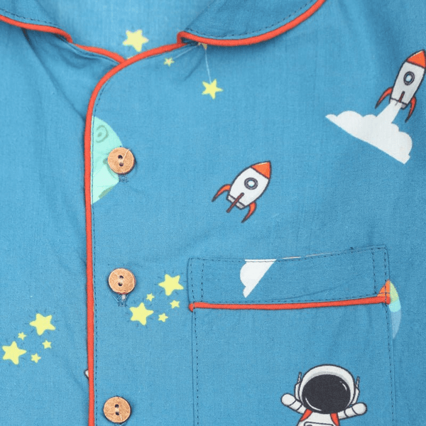 100% Cotton Cosmic Cuddles Kids Collar Night Suit Set