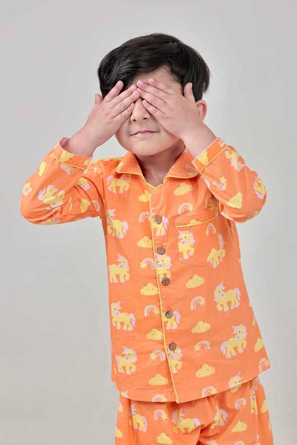 100% Cotton Rainbow Riders Kids Collar Night Suit Set Secondary image